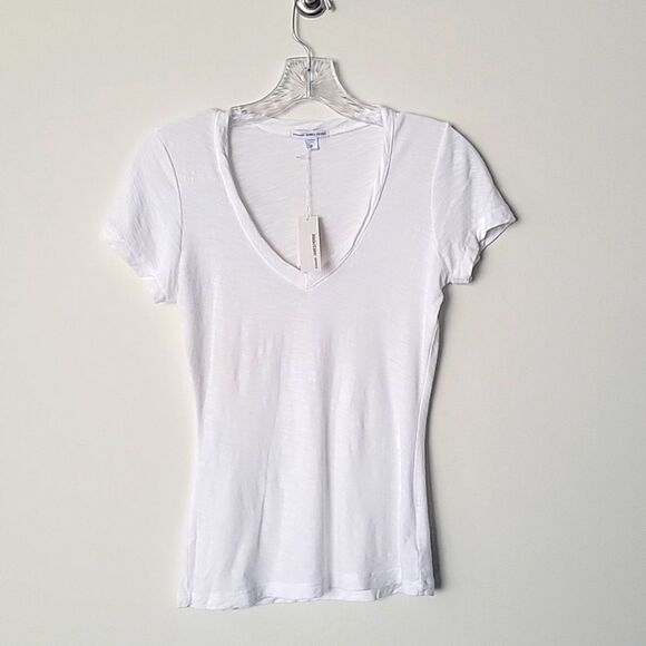 NWT James Perse 0 XS Sheer Slub Casual V Neck Tee Shirt Top White Short Sleeve - Picture 2 of 12